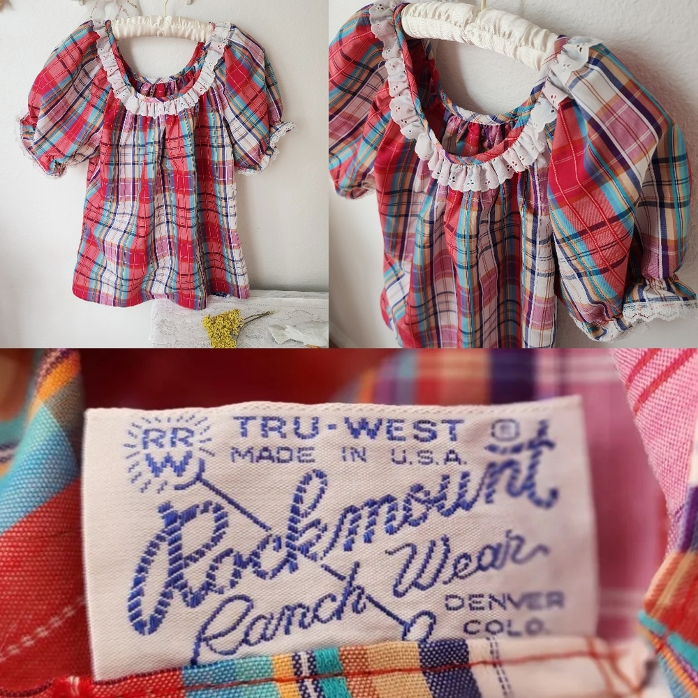 Vintage plaid Rockmount peasant blouse size M/L